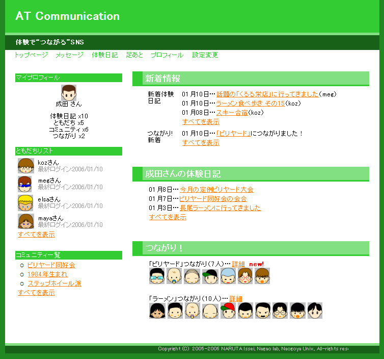 コミュニケーション支援システムの動作画面