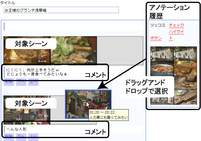 非連続シーン引用アノテーションインタフェース