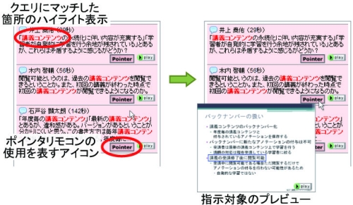 クエリにマッチした発言リストの表示