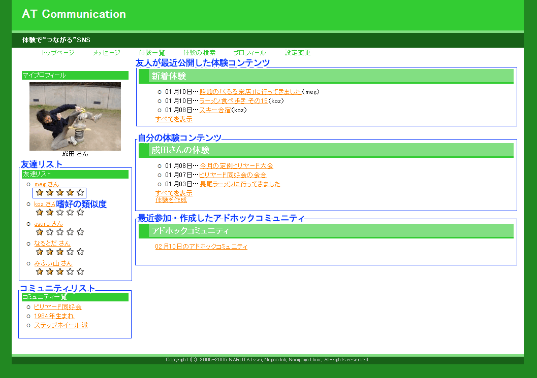 個人ページの表示例