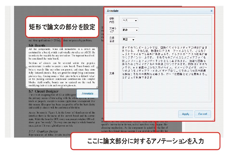 論文閲覧システムTDAnnotatorの画面