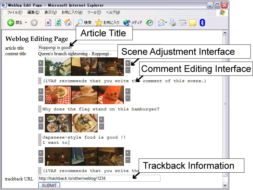 
Weblog Editing Page for Video Article
        